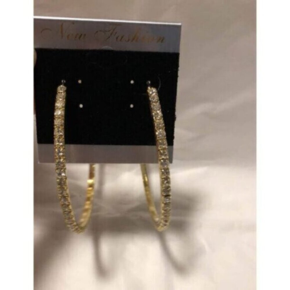 Gold Hoop Rhinestone Earrings - Picture 3 of 5